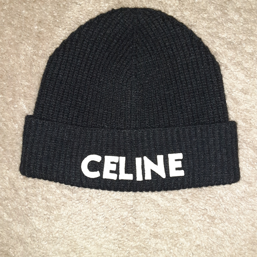Celine Black Beanie with White Logo